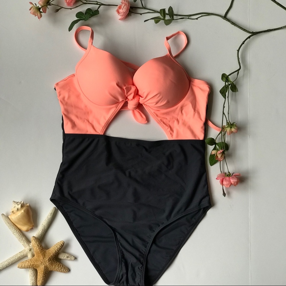 Orange grey monokini onepiece swimsuit bathingsuit